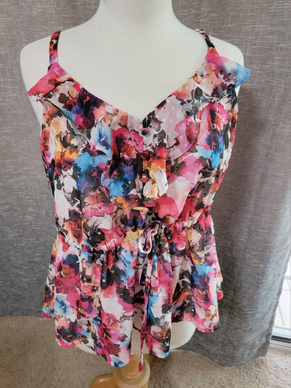Torrid Floral Print Sleeveless Tie-Waist Women's Top - Pink Multi